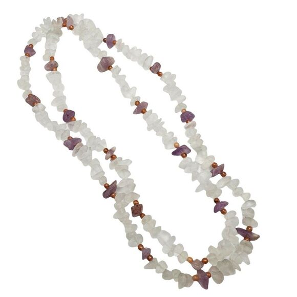 Vintage Sea Glass and Amethyst Beaded Long Necklace 31 Inch - Picture 1 of 3